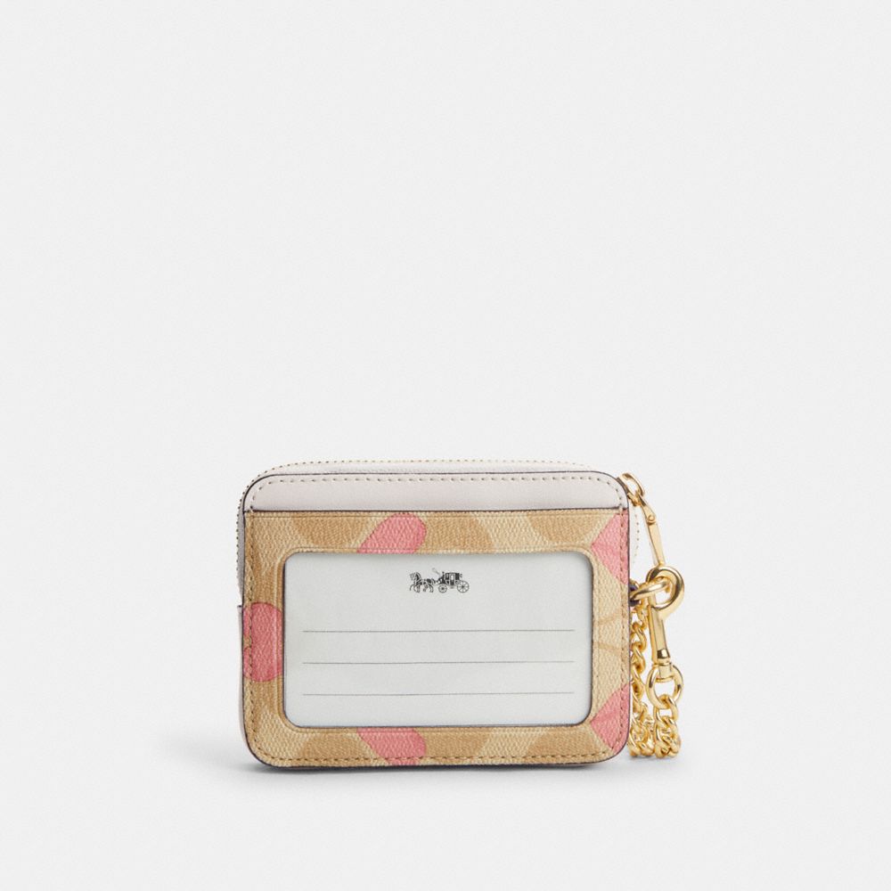 COACH®,ZIP CARD CASE IN SIGNATURE CANVAS WITH HEART PRINT,Signature Canvas,Mini,Gold/Light Khaki Chalk Multi,Back View