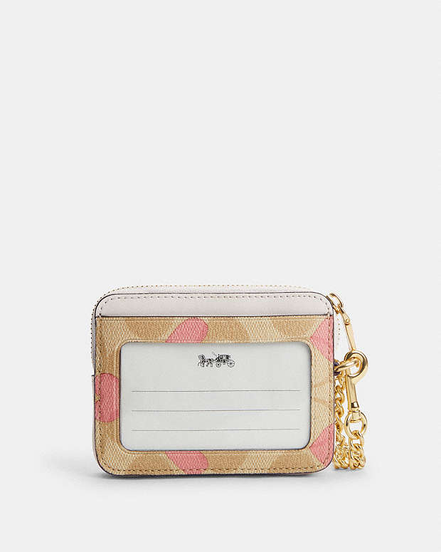 Zip Card Case In Signature Canvas With Heart Print
