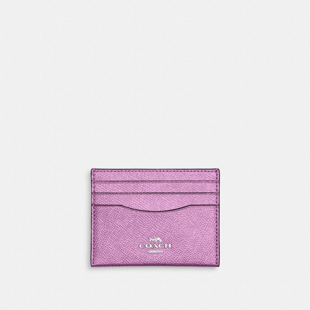 COACH®,SLIM ID CARD CASE,Novelty Leather,Silver/Metallic Lilac,Front View