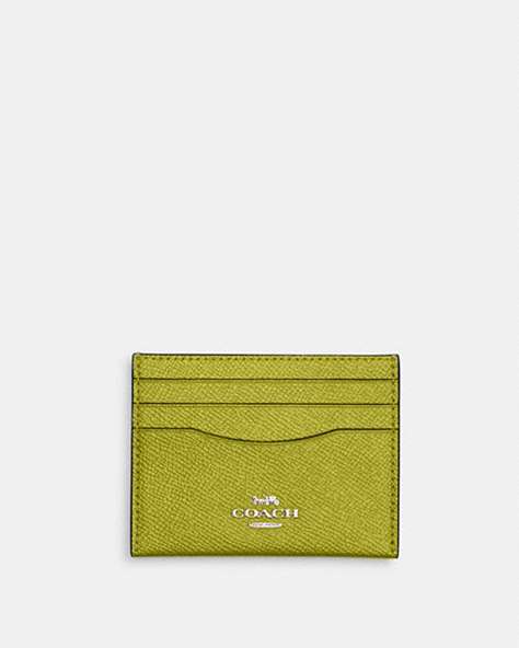 COACH®,SLIM ID CARD CASE,Leather,Silver/Metallic Citrine,Front View