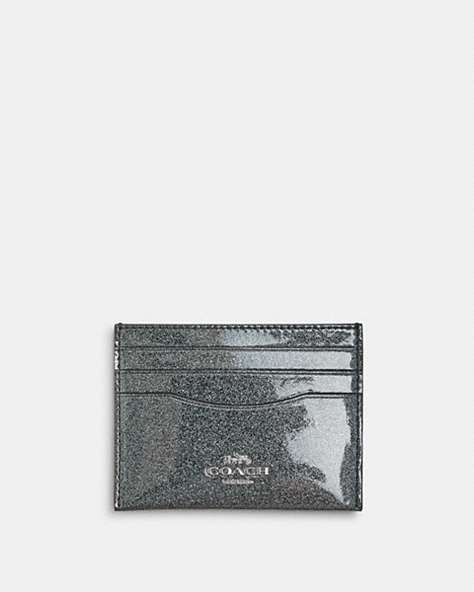 COACH®,SLIM ID CARD CASE,Crossgrain Leather,Silver/Gunmetal,Front View