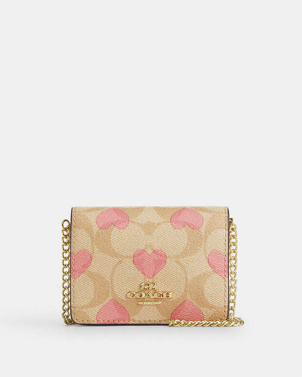 Boxed Mini Wallet On A Chain In Signature Canvas With Heart Print