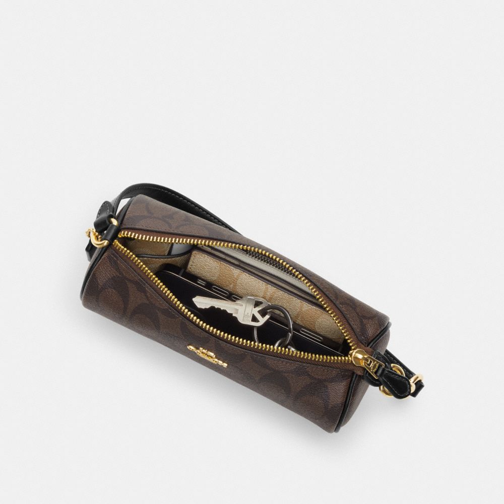 COACH®,SAC CYLINDRIQUE NOLITA,Cuir maroquiné,Or/Noir,Inside View, Top View
