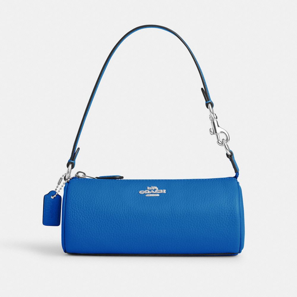 COACH®,NOLITA BARREL BAG,Pebbled Leather,Mini,Silver/Bright Blue,Front View