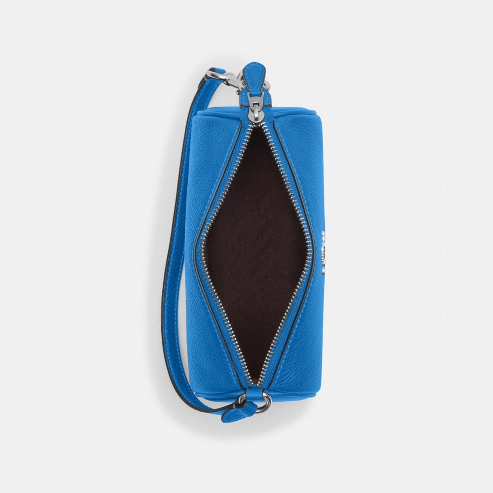 COACH®,NOLITA BARREL BAG,Pebbled Leather,Mini,Silver/Bright Blue,Inside View,Top View