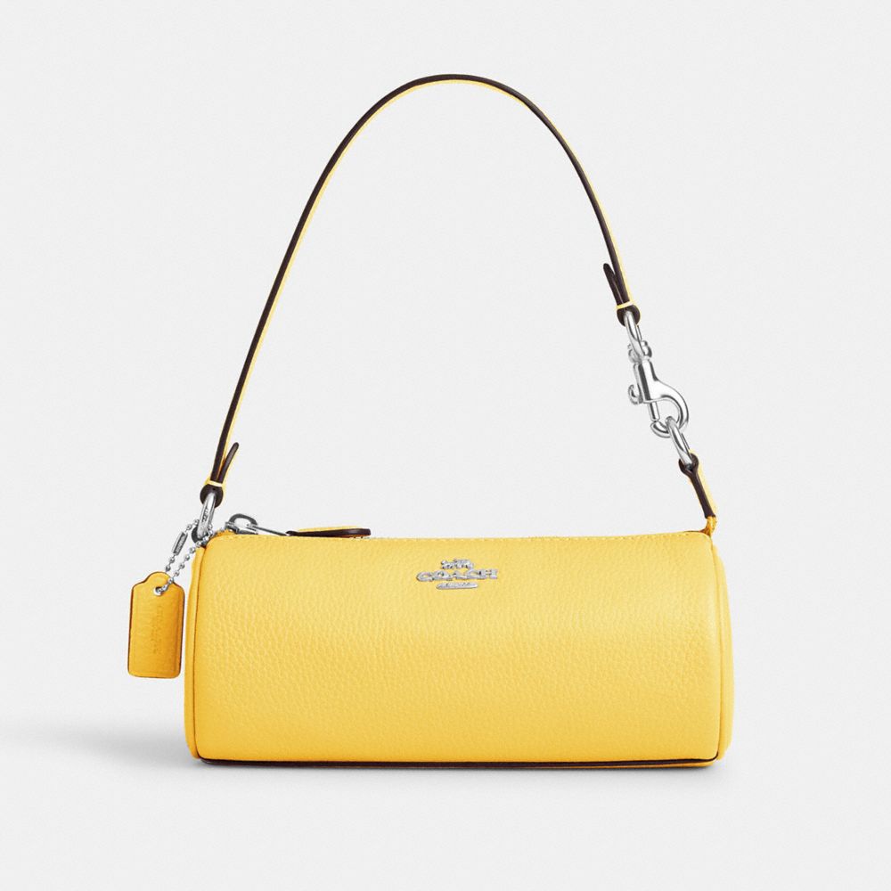 COACH®,NOLITA BARREL BAG,Pebbled Leather,Mini,Silver/Retro Yellow,Front View