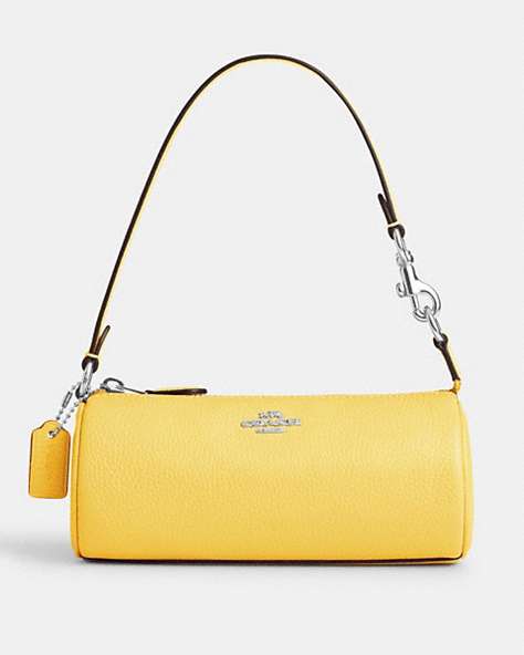 COACH®,NOLITA BARREL BAG,Pebbled Leather,Mini,Silver/Retro Yellow,Front View