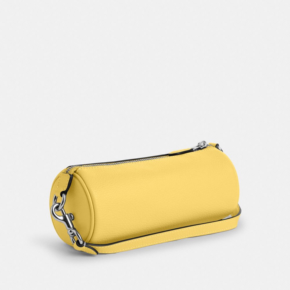 COACH®,NOLITA BARREL BAG,Pebbled Leather,Mini,Silver/Retro Yellow,Angle View