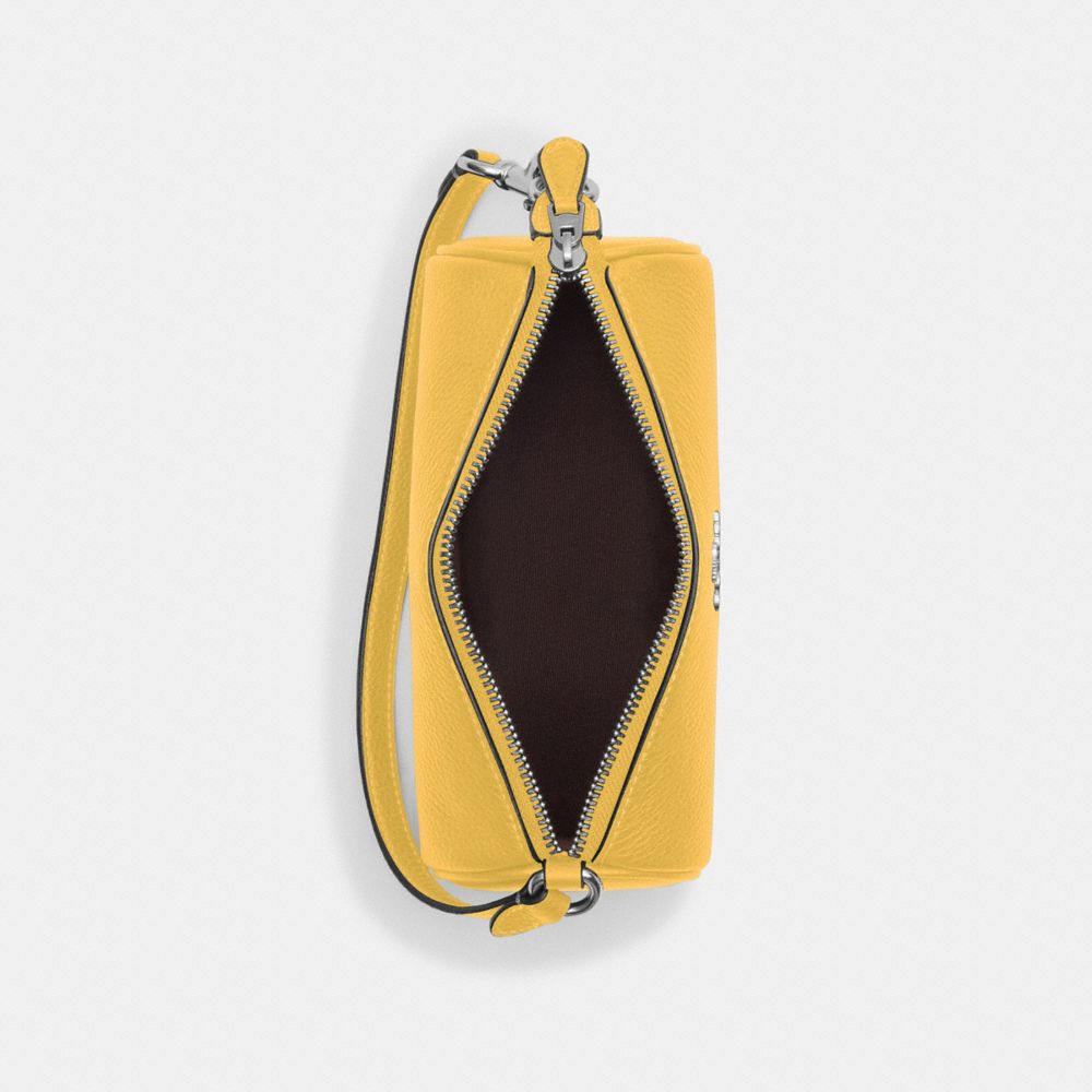 COACH®,NOLITA BARREL BAG,Pebbled Leather,Mini,Silver/Retro Yellow,Inside View,Top View