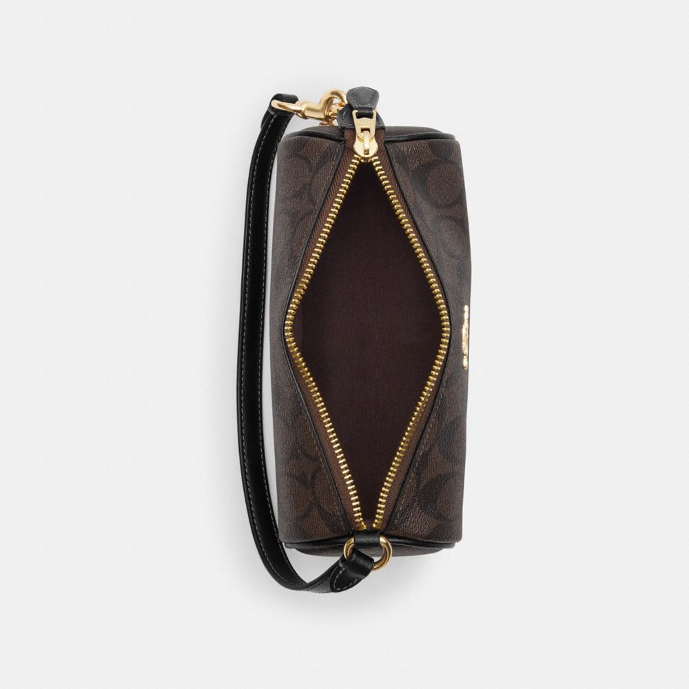 COACH®,Nolita Barrel Bag In Signature Canvas,Canvas,Cotton,Leather,Baguette,Logo,Gold Metal,Casual,Brown,Inside View,Top View