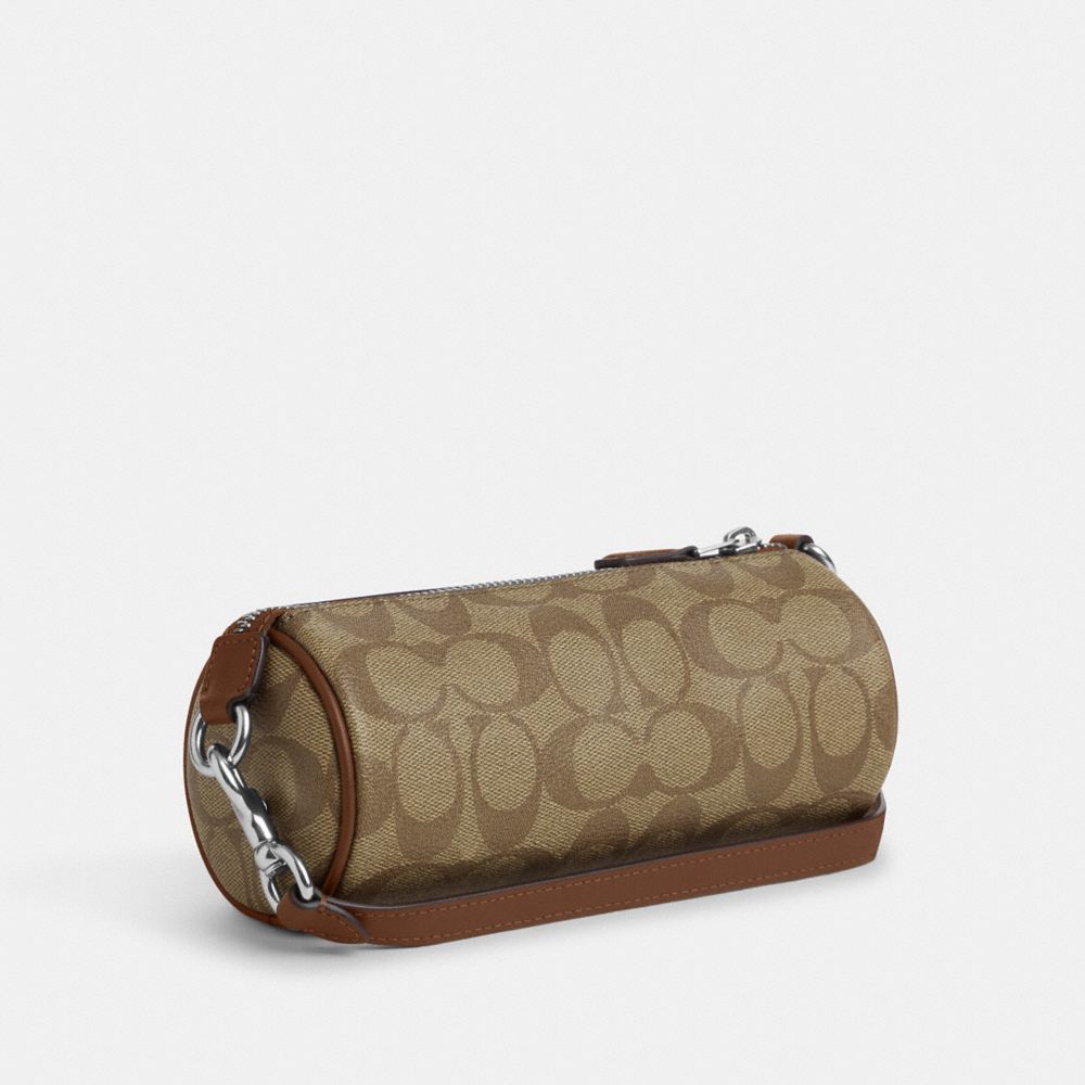 COACH®,SAC CYLINDRIQUE NOLITA EN TOILE SIGNATURE,Tissu en toile exclusif,Argent/Kaki/Selle,Angle View