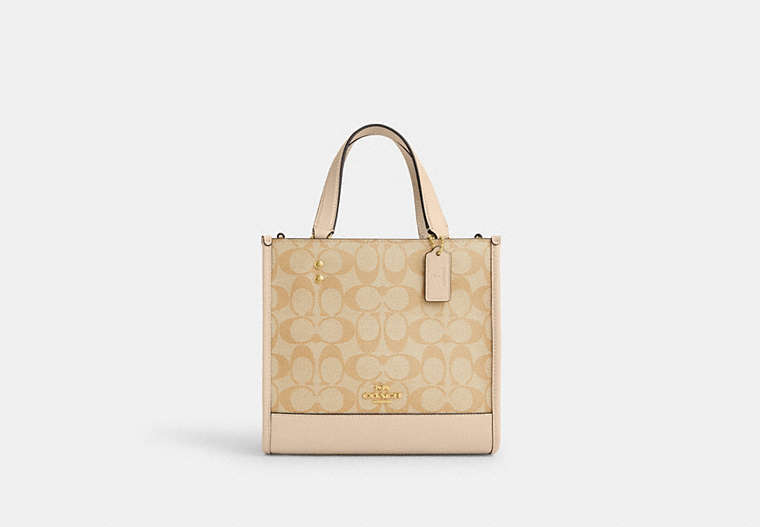 COACH®,NEW YEAR DEMPSEY TOTE 22 WITH DRAGON,Leather,Gold/Light Khaki/Ivory Multi,Front View