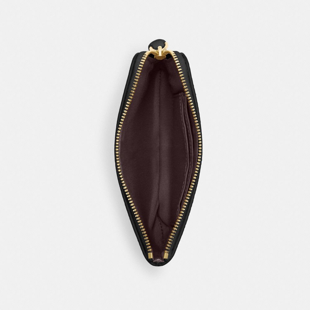 COACH®,CORNER ZIP WRISTLET,Pebbled Leather,Mini,Gold/Black,Inside View,Top View