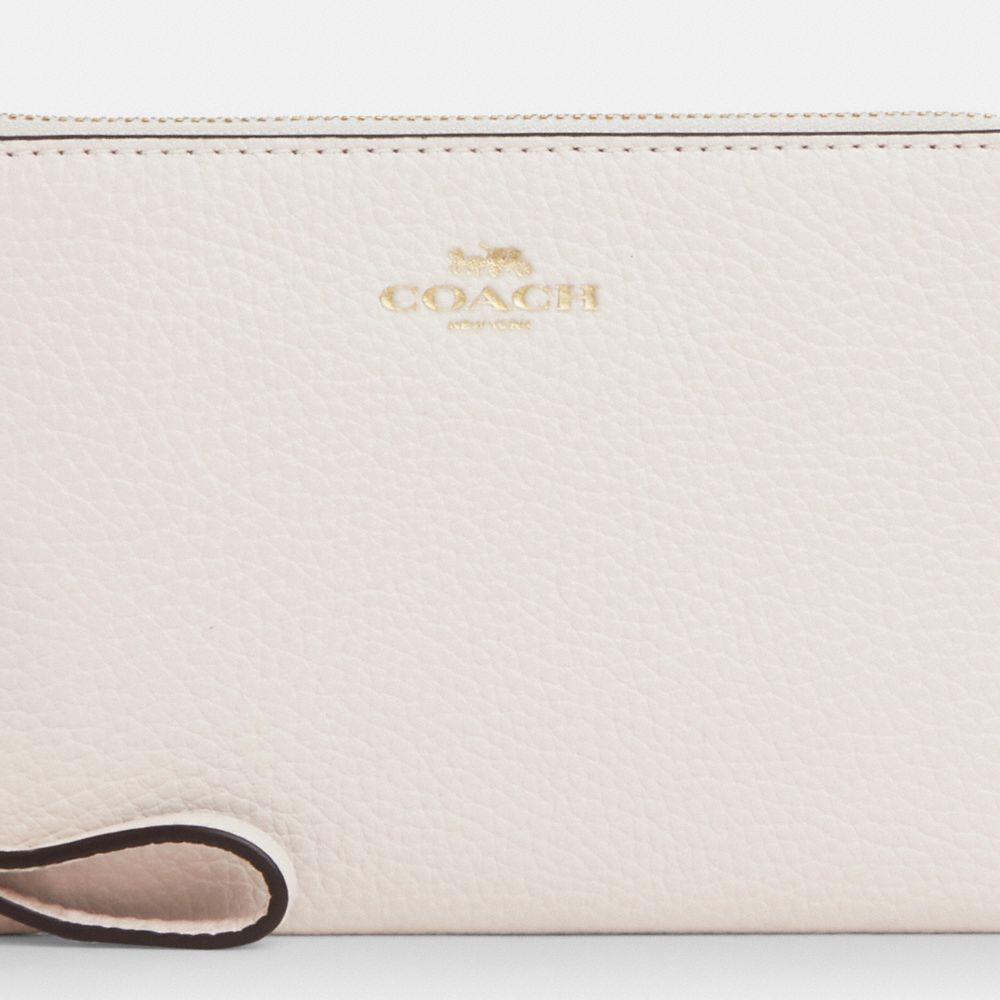 COACH®,WRISTLET À ZIP EN COIN,Cuir maroquiné,Or/Craie