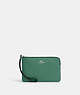 COACH®,CORNER ZIP WRISTLET,Pebbled Leather,Silver/Bright Green,Front View