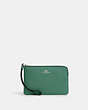 COACH®,CORNER ZIP WRISTLET,Pebbled Leather,Mini,Silver/Bright Green,Front View