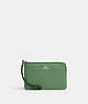 COACH®,CORNER ZIP WRISTLET,Pebbled Leather,Silver/Soft Green,Front View