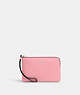 COACH®,CORNER ZIP WRISTLET,Pebbled Leather,Silver/Flower Pink,Front View