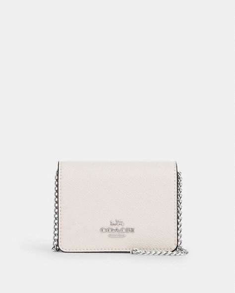COACH®,MINI WALLET ON A CHAIN,Crossgrain Leather,Silver/Chalk Black,Front View