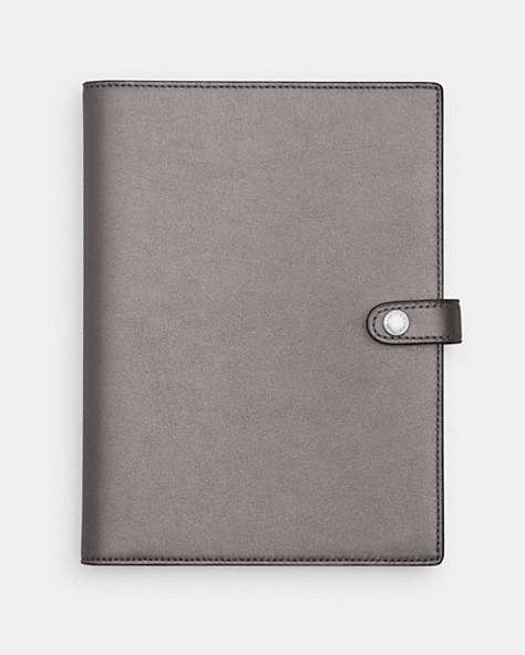 COACH®,NOTEBOOK,Leather,Silver/Metallic Ash,Front View