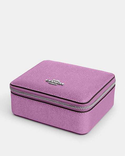 COACH®,LARGE JEWELRY BOX,Leather,Silver/Metallic Lilac,Front View