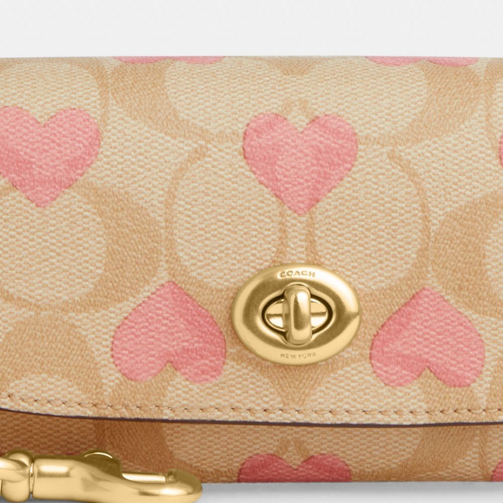 COACH®,SUNGLASS CASE IN SIGNATURE CANVAS WITH HEART PRINT,Mini,Gold/Light Khaki Chalk Multi