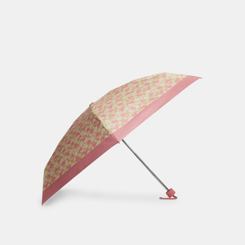 COACH®,MINI UMBRELLA IN SIGNATURE HEART PRINT,Gold/Light Khaki Chalk Multi,Front View