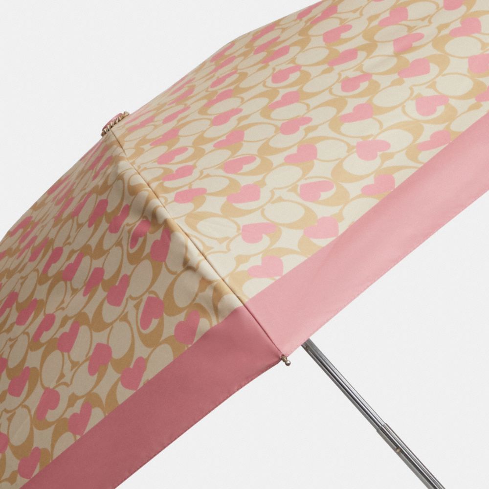 COACH®,MINI UMBRELLA IN SIGNATURE HEART PRINT,Gold/Light Khaki Chalk Multi