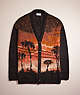 COACH®,RESTORED PALM TREE INTARSIA CARDIGAN,Brown,Front View