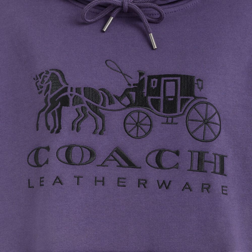 COACH®,Restored Horse And Carriage Hoodie In Organic Cotton,Organic Cotton,Sweatshirt,Sweater,Drawstring,Sustainable,Casual,Purple,Scale View