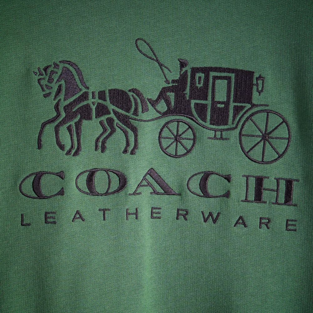 COACH®,Restored Horse And Carriage Hoodie In Organic Cotton,Organic Cotton,Sweatshirt,Sweater,Drawstring,Sustainable,Casual,Green,Scale View