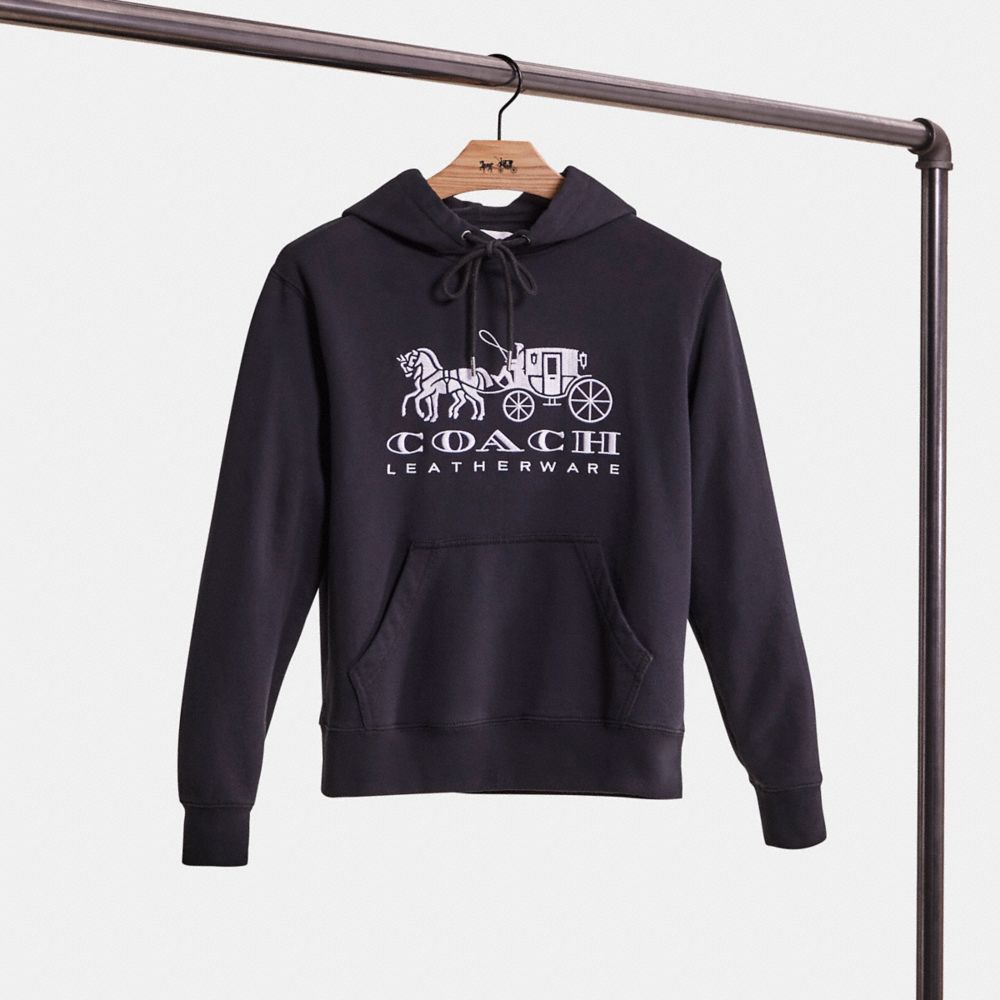 COACH®,RESTORED HORSE AND CARRIAGE HOODIE IN ORGANIC COTTON,Black,Front View