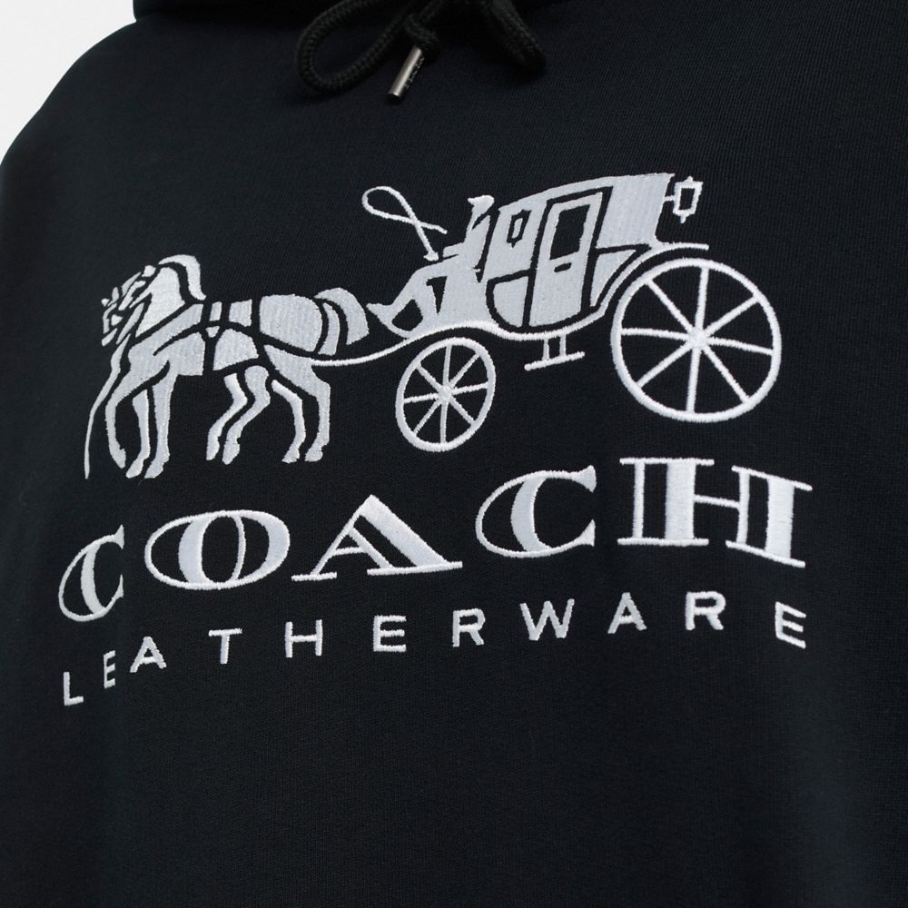 COACH®,Restored Horse And Carriage Hoodie In Organic Cotton,Organic Cotton,Sweatshirt,Drawstring,Casual,Navy,Scale View