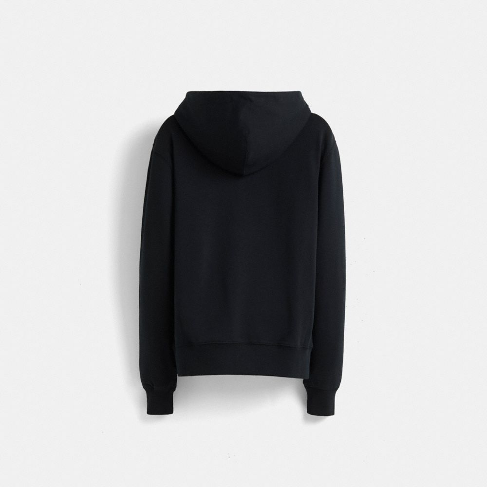 COACH®,Restored Horse And Carriage Hoodie In Organic Cotton,Organic Cotton,Sweatshirt,Drawstring,Casual,Navy,Back View