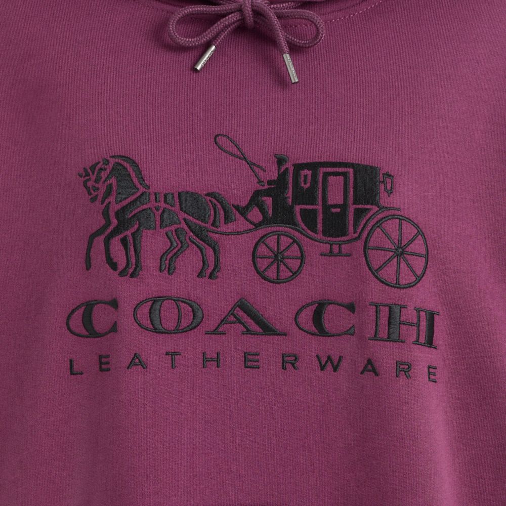 COACH®,Restored Horse And Carriage Hoodie In Organic Cotton,Organic Cotton,Sweatshirt,Drawstring,Casual,Purple,Scale View