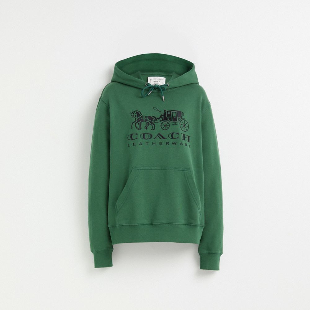 COACH®,Restored Horse And Carriage Hoodie In Organic Cotton,Organic Cotton,Sweatshirt,Drawstring,Casual,,Front View