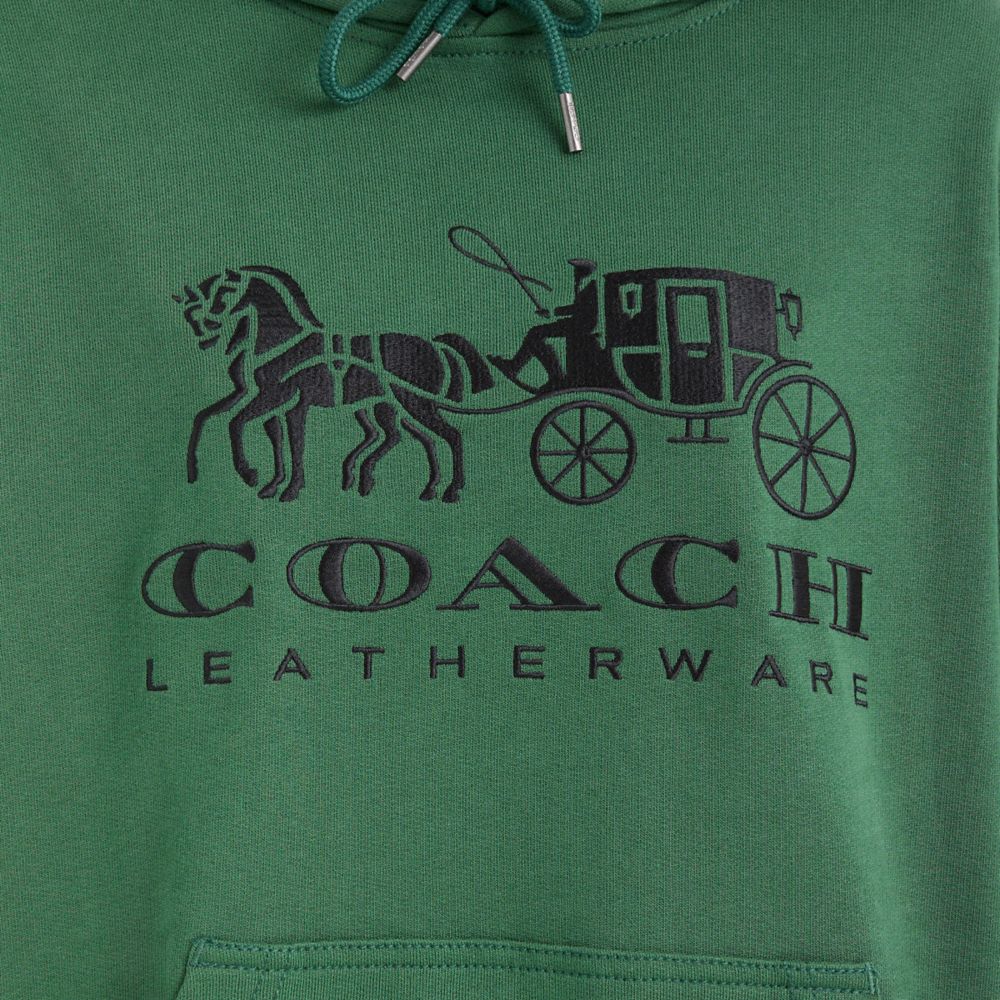 COACH®,Restored Horse And Carriage Hoodie In Organic Cotton,Organic Cotton,Sweatshirt,Drawstring,Casual,Green,Scale View
