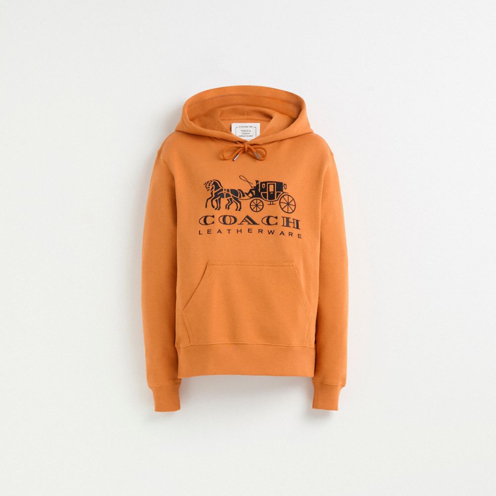 COACH®,Restored Horse And Carriage Hoodie In Organic Cotton,Organic Cotton,Sweatshirt,Drawstring,Casual,,Front View