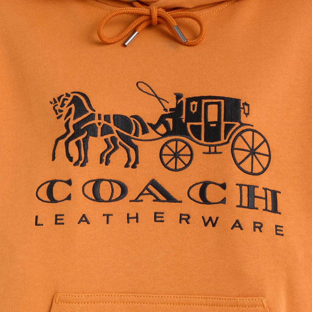 COACH®,Restored Horse And Carriage Hoodie In Organic Cotton,Organic Cotton,Sweatshirt,Drawstring,Casual,Orange,Scale View