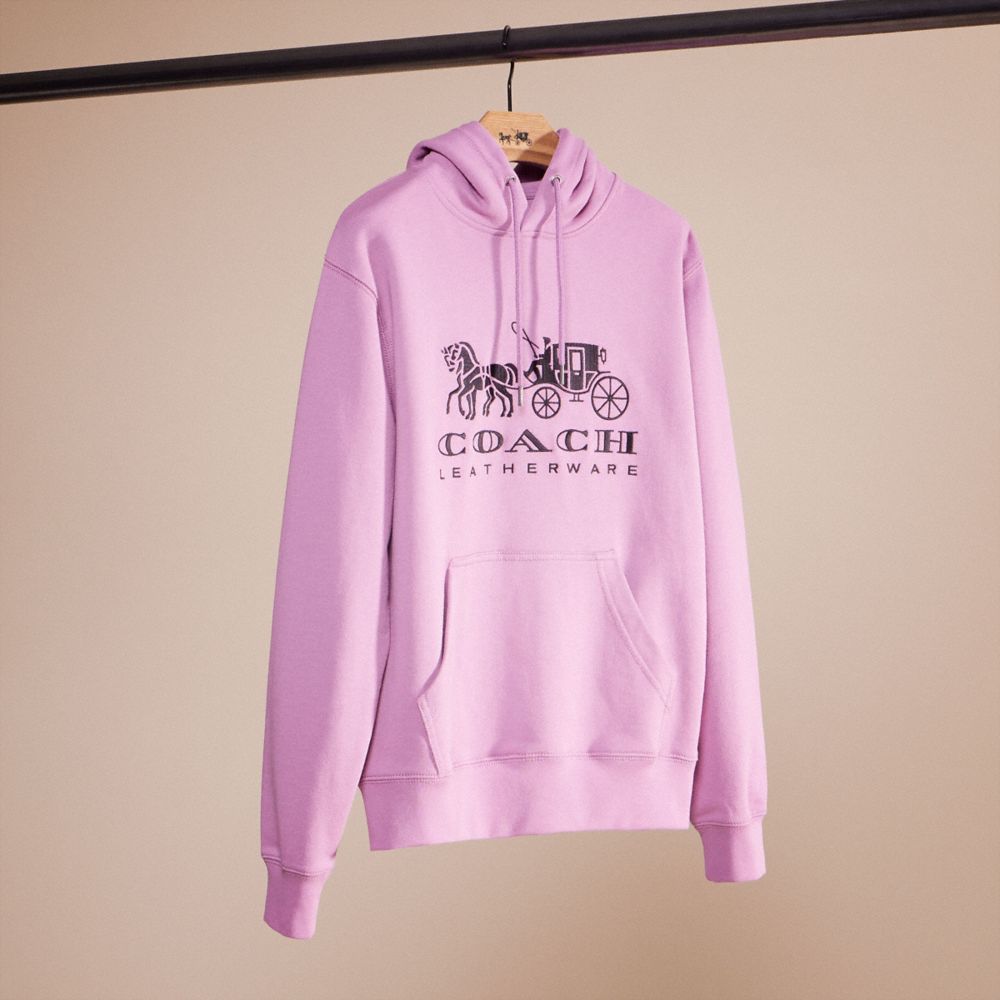 COACH®,Restored Horse And Carriage Hoodie In Organic Cotton,Organic Cotton,Sweatshirt,Drawstring,Casual,Pink,Front View