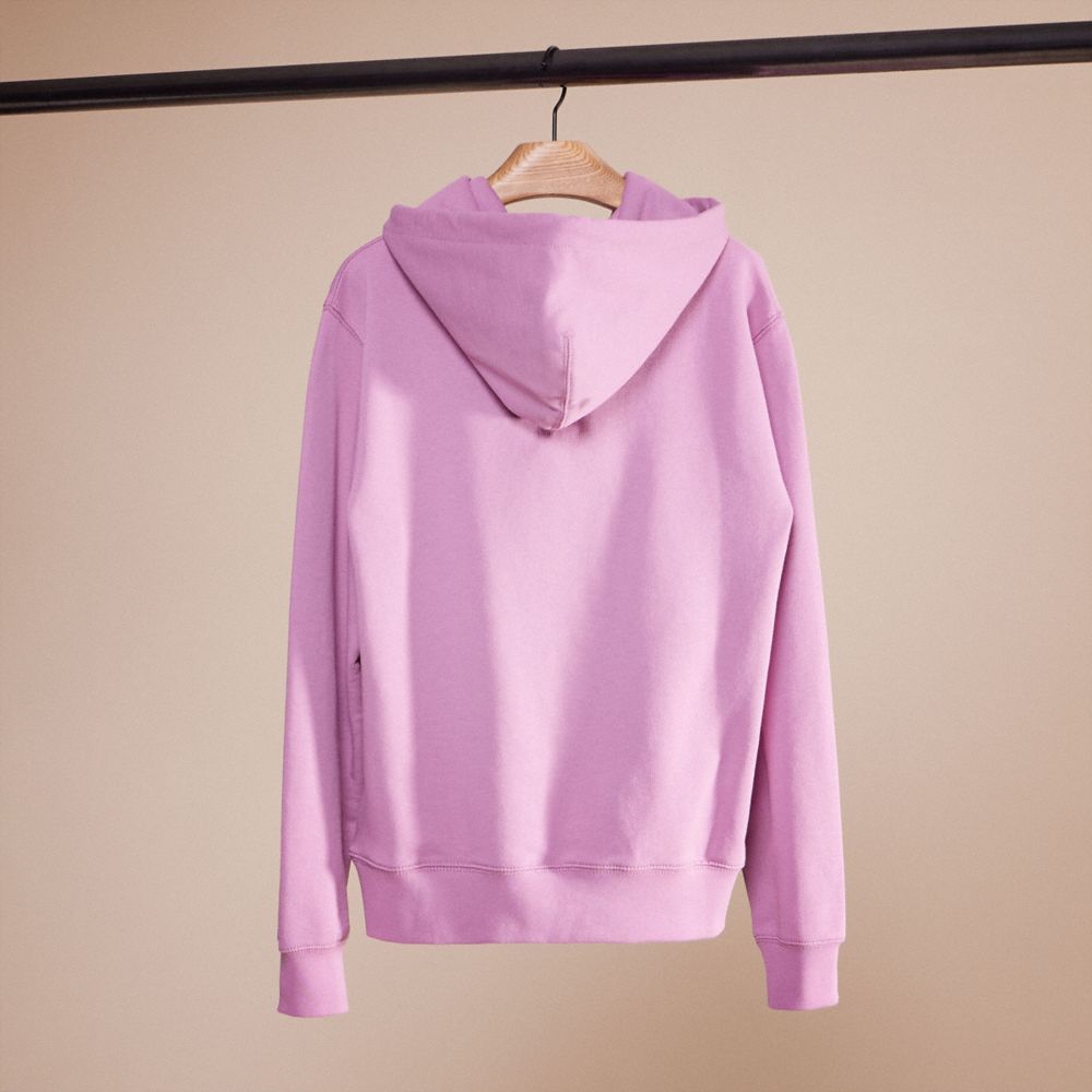 COACH®,Restored Horse And Carriage Hoodie In Organic Cotton,Organic Cotton,Sweatshirt,Drawstring,Casual,Pink,Back View