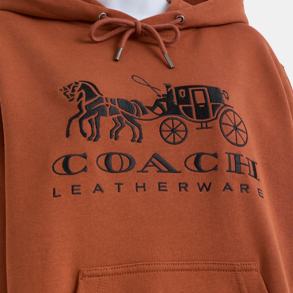 COACH®,Restored Horse And Carriage Hoodie In Organic Cotton,Organic Cotton,Sweatshirt,Drawstring,Casual,Brown,Scale View