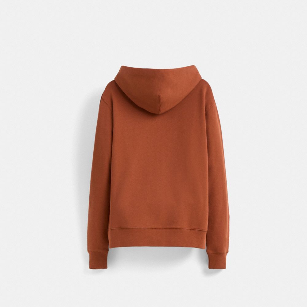 COACH®,Restored Horse And Carriage Hoodie In Organic Cotton,Organic Cotton,Sweatshirt,Drawstring,Casual,Brown,Back View