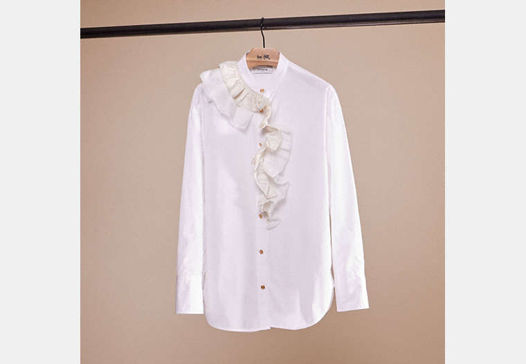 COACH®,RESTORED RUFFLE SHIRT,cotton,White,Front View