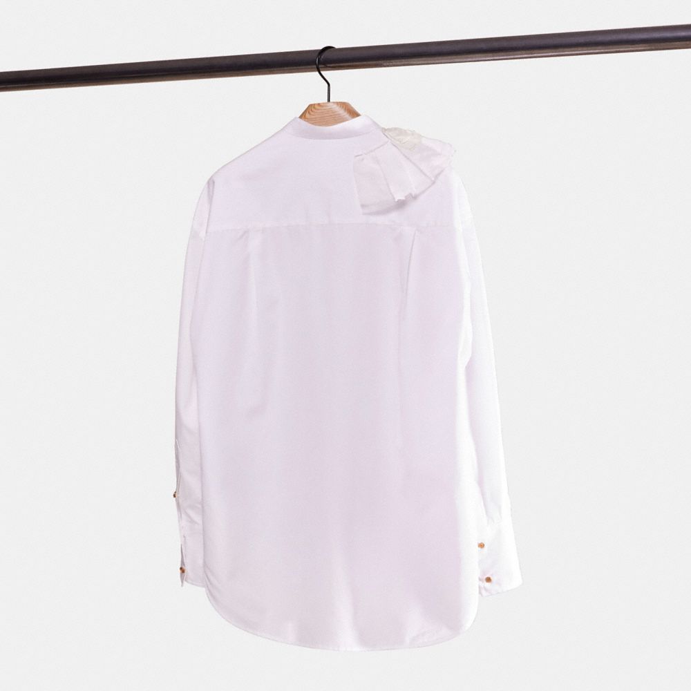 COACH®,Restored Ruffle Shirt,Cotton,Button Down,Blouse,Layered,Mixed Media,Ruffles,Day Party,White,Back View