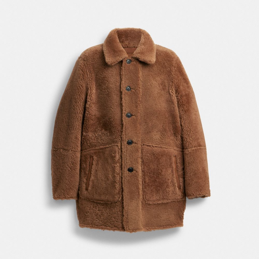 COACH®,REVERSIBLE SHEARLING COAT,Biscuit,Front View