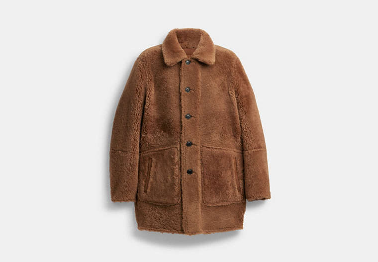 COACH®,REVERSIBLE SHEARLING COAT,Biscuit,Front View
