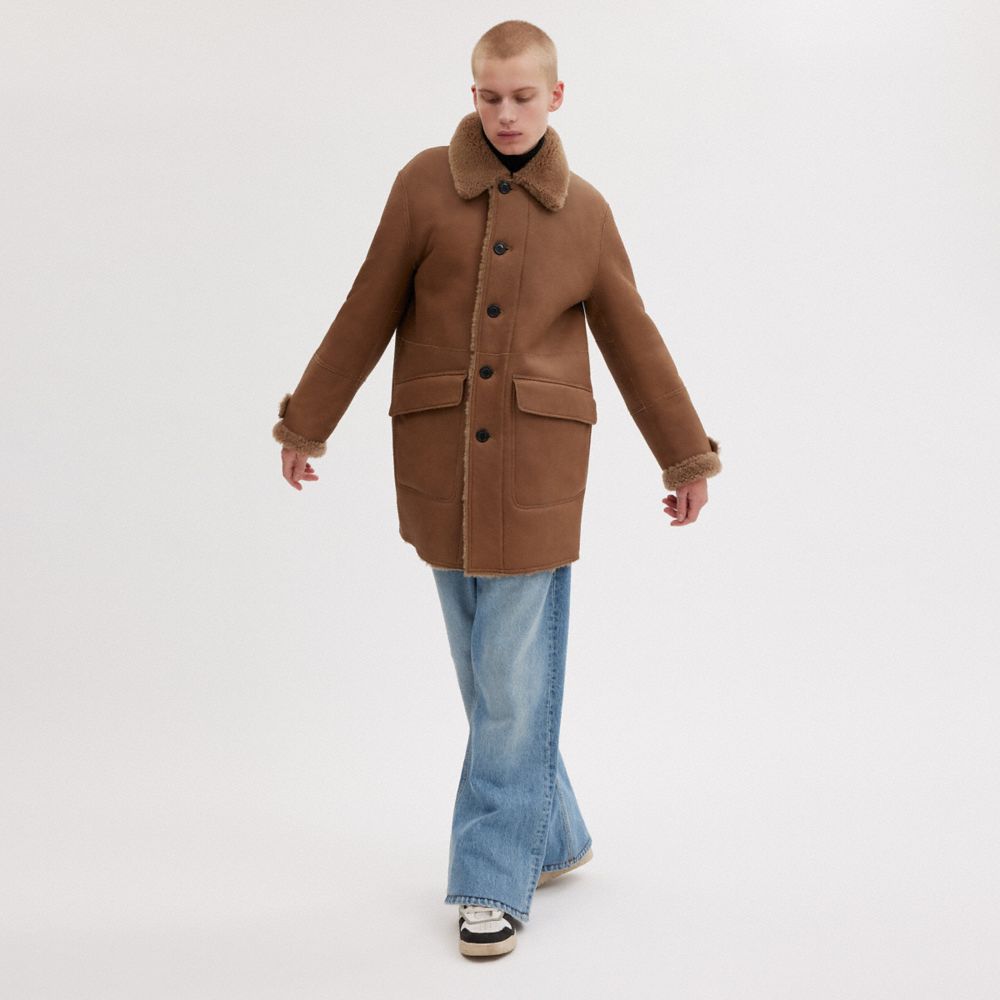 COACH®,REVERSIBLE SHEARLING COAT,Biscuit,Scale View