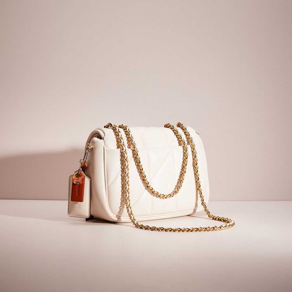 COACH®,UPCRAFTED PILLOW MADISON SHOULDER BAG WITH QUILTING,Nappa leather,Small,Flower Power,Brass/Chalk,Angle View