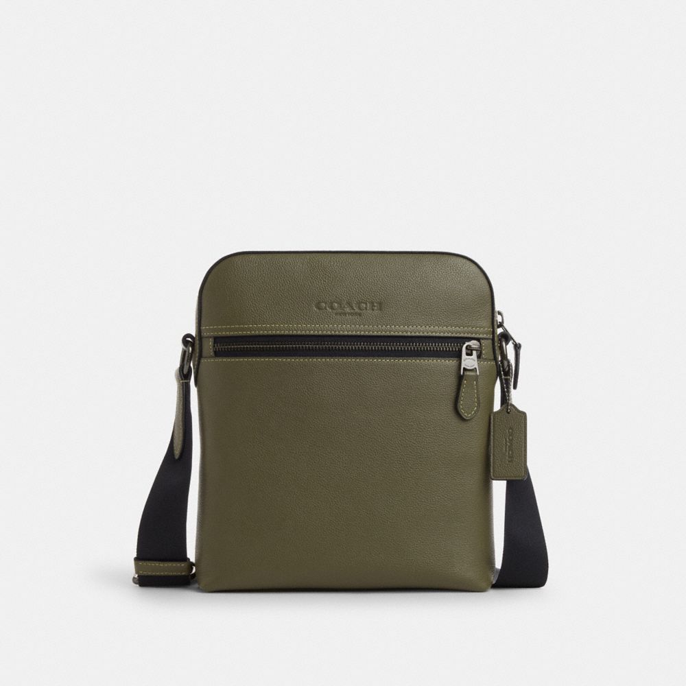 COACH®,HOUSTON FLIGHT BAG,Smooth Leather,Medium,Gunmetal/Olive Drab,Front View